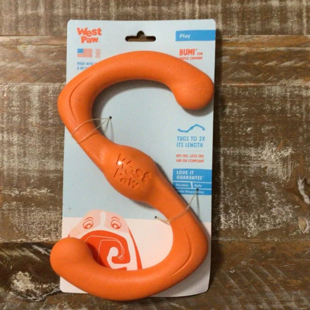West Paw ZG050TNG Plastic‎ Tangerine Dishwasher Safe Bumi Tug Dog Toy 8.25 in.